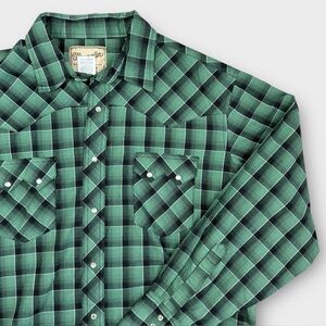 VTG Wrangler Western Men’s XL Shirt Green Plaid Pearl‎ Snap Cowboy Style Rodeo